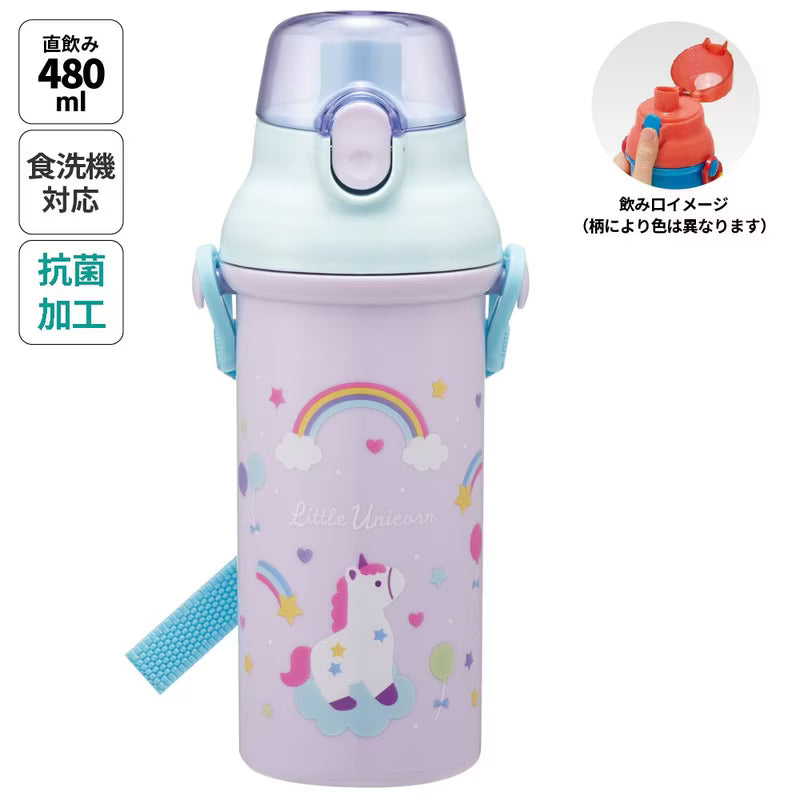 SKATER 彈蓋直飲水樽附背帶 480ml ( 獨角獸)