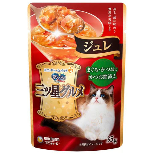 Unicharm 三星銀匙果凍型貓濕糧35g ( 鰹魚片+吞拿魚+鰹魚 )