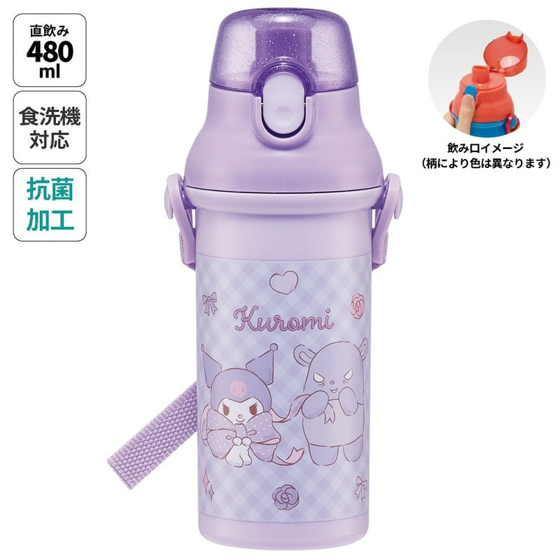 SKATER 彈蓋直飲水樽附背帶 480ml (KUROMI)