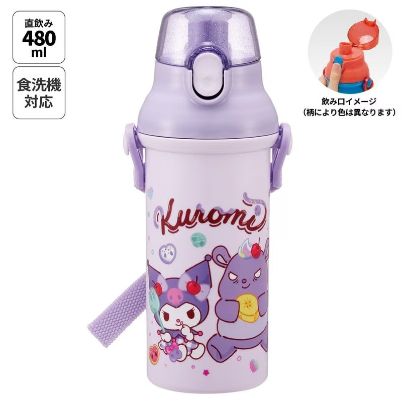 SKATER 彈蓋直飲水樽附背帶 480ml (KUROMI)