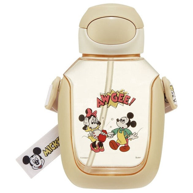 SKATER 透明彈蓋吸管水樽附背帶530ml (米奇MICKEY)