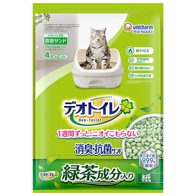 Unicharm pet 消臭大師消臭抗菌紙貓砂 綠茶味 4L
