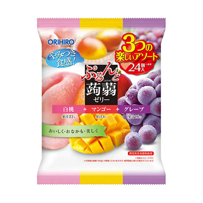 ORIHIRO 低卡蒟蒻啫喱果凍24小包入  (白桃+芒果+葡萄)