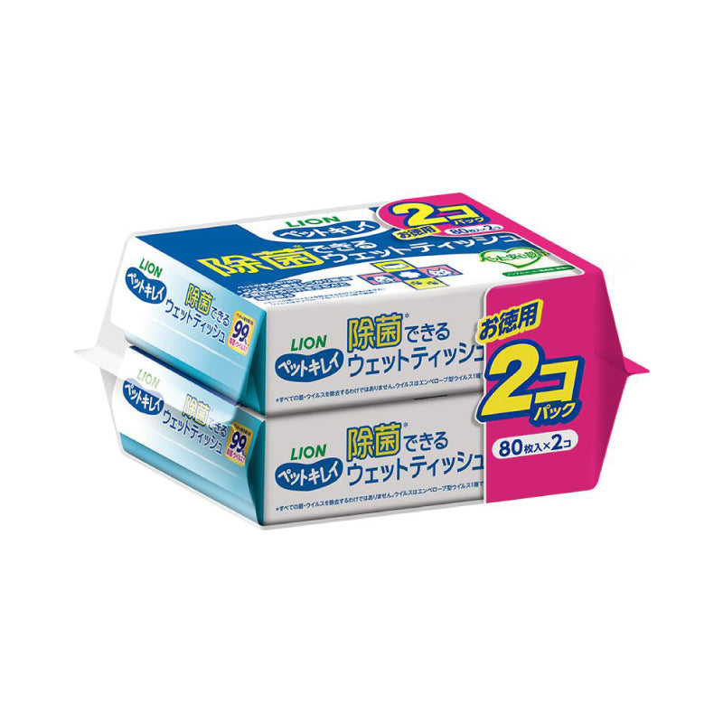 獅王Lion Pet 寵物除菌濕紙巾(80枚入x 2包)