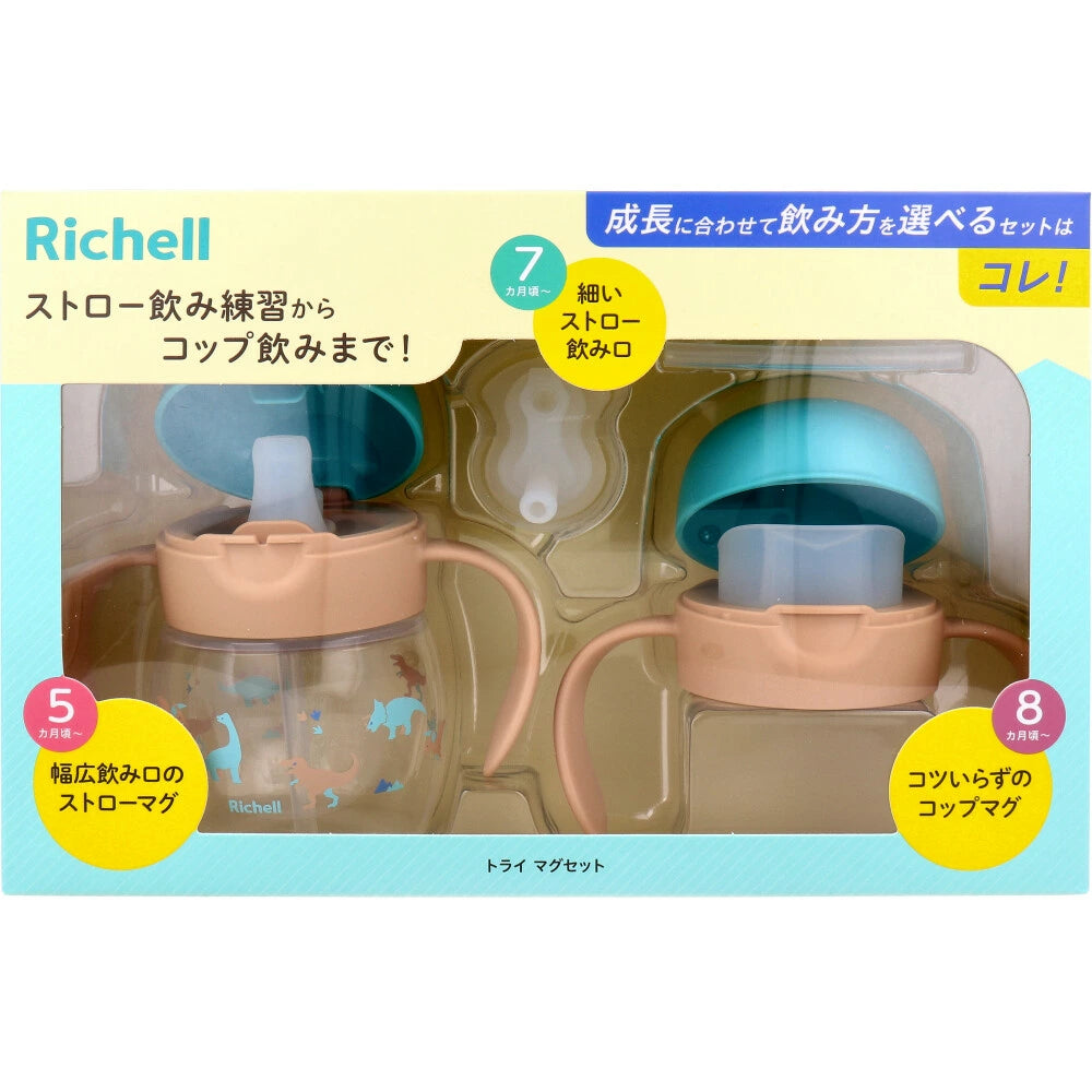 Richell Try 5個月起 2Step吸管+直飲水杯套裝200ml (恐龍)