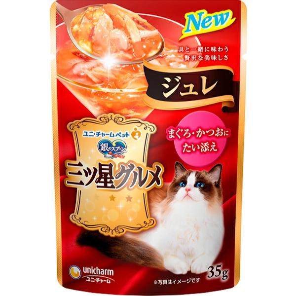 Unicharm 三星銀匙果凍型貓濕糧35g ( 吞拿魚+鰹魚+鯛魚 )