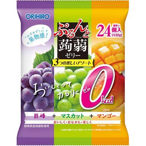 ORIHIRO 低卡蒟蒻啫喱果凍24小包入  (巨峰葡萄+麝香葡萄+芒果味)