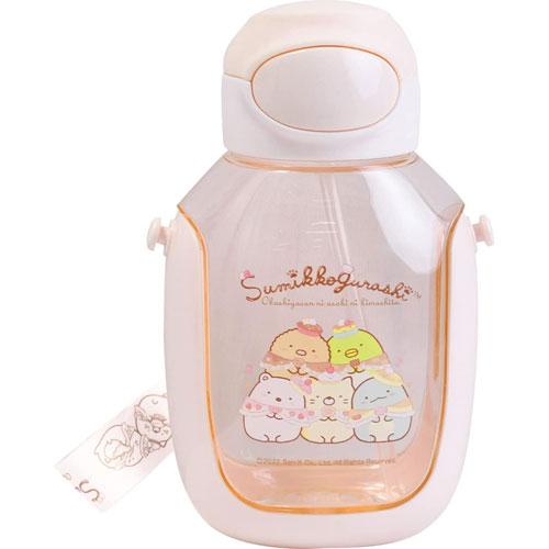 SKATER 透明彈蓋吸管水樽附背帶530ml(角落生物)